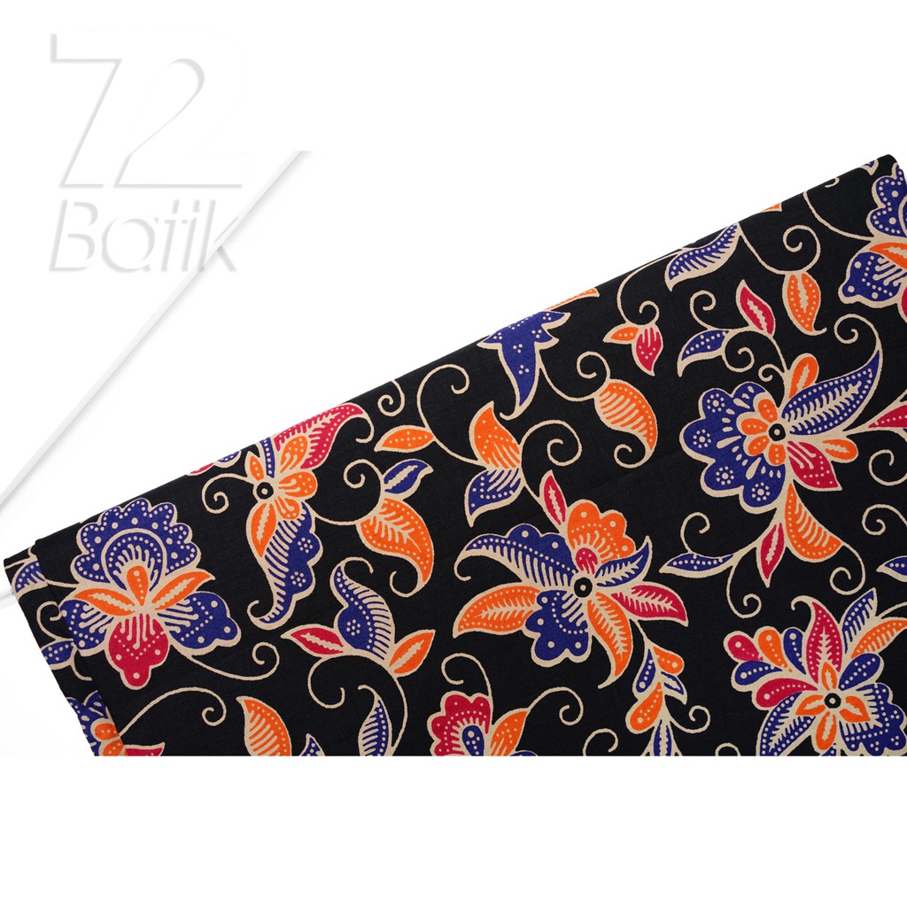 KAIN BATIK PREMIUM Bahan Katun Motif Kembang Clown Warna Hitam 721923 Cap 72 Jarik Jarit Samping Kebat Panjang Batik Katun Modern Premium Bahan Seragam Batik Pernikahan Kantor Keluarga Murah Kamen Jadi Batik Bali Lembaran