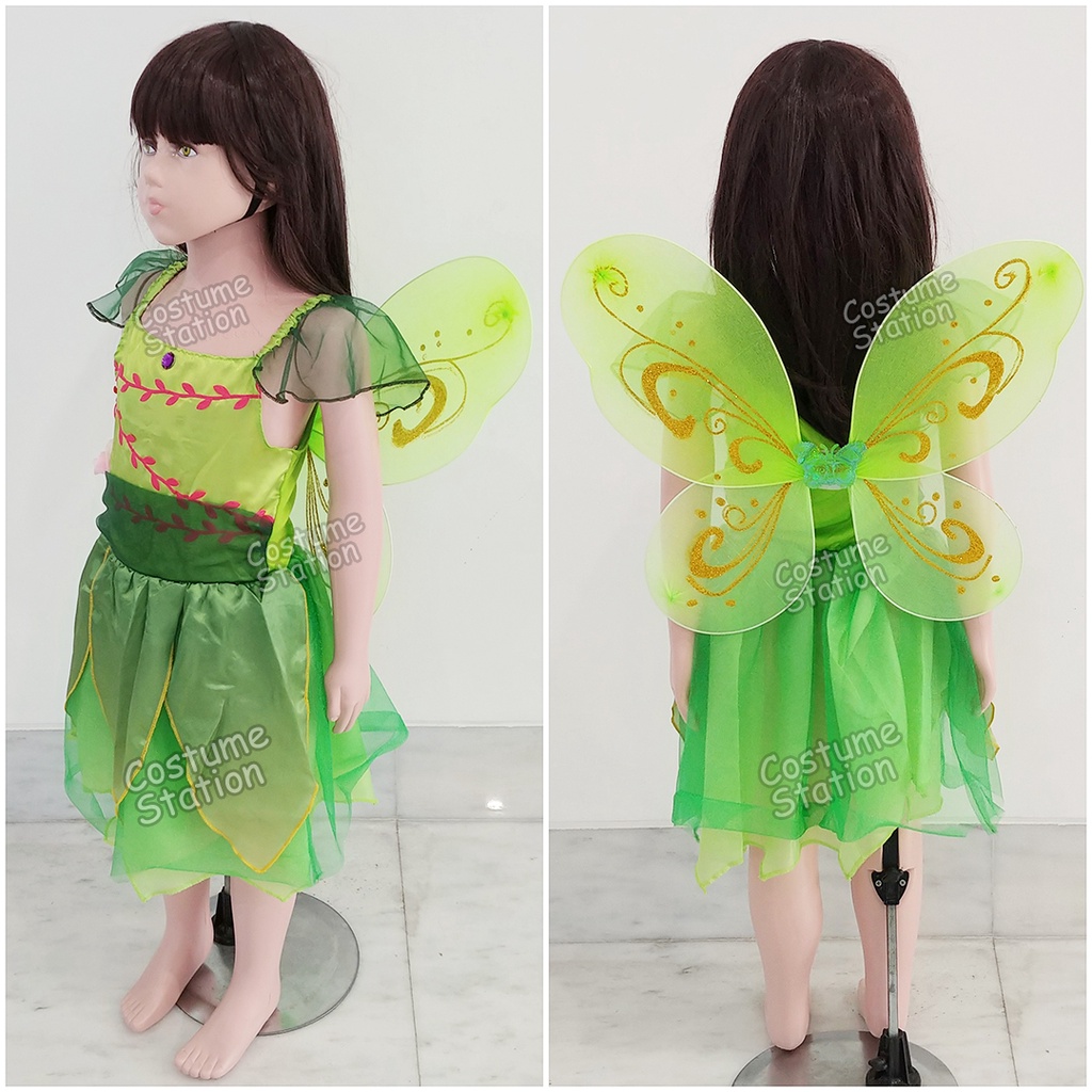 Kostum Tinkerbell Short Dress / Costume Princess Fairy Peter Pan Peri Hijau anak perempuan