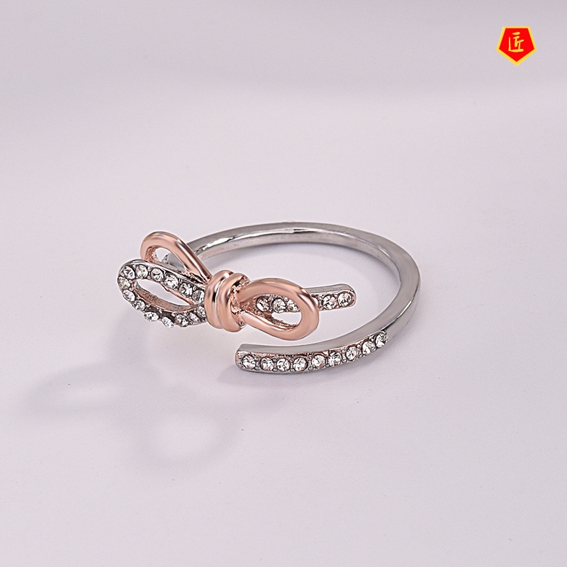 [Ready Stock]INS Two-Tone Rose Gold Bow Ring Korean Fashion Personality