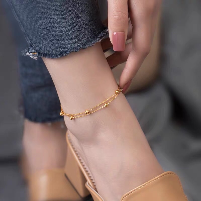 Gelang Kaki Titanium 2 Layer Biji Lada Korea Fashion Style Trending