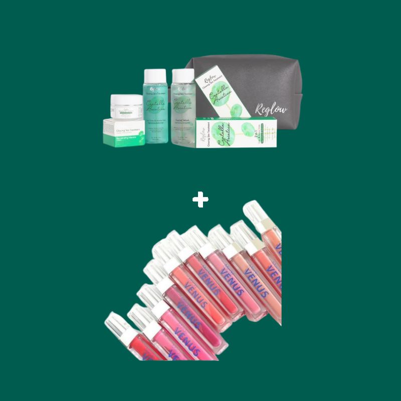 Paket Cream Skincare Kit Acne Pemutih Pria Wanita BPOM Reglow Glowing Skincare Routine-1 paket + lipcream