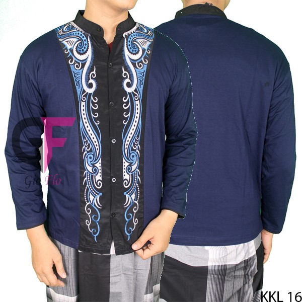 GIOFLO Baju Pria Muslim Kemeja Koko Panjang Navy Blue / KKL 16