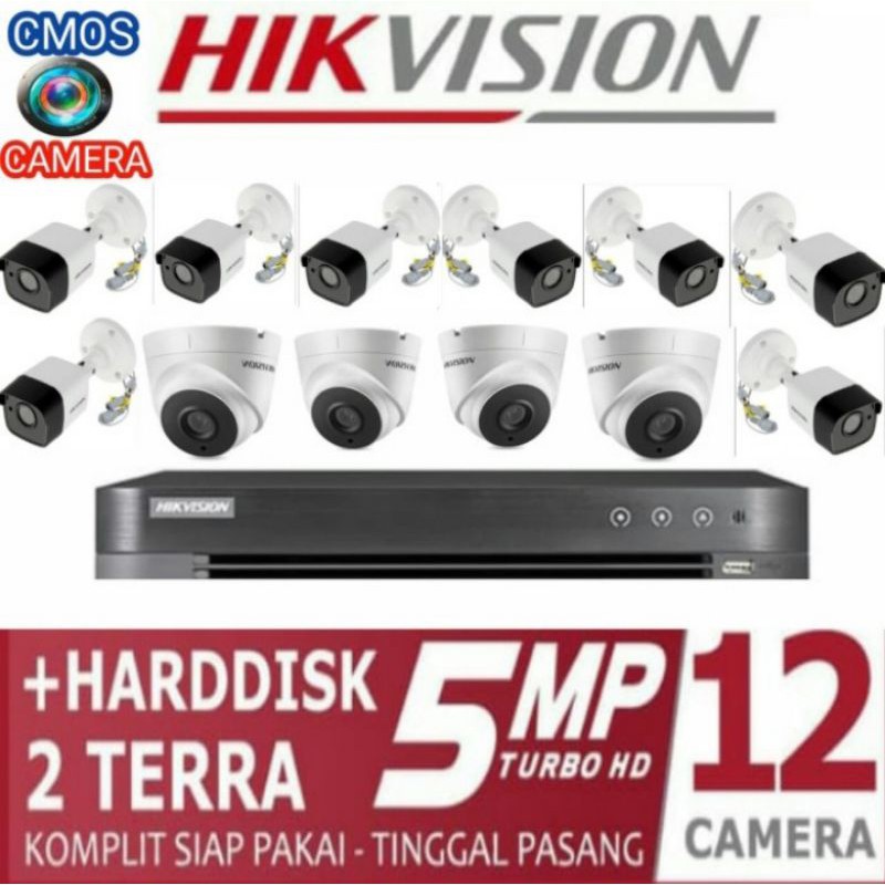 PAKET CCTV HIKVISION 5MP 16 CHANNEL 12 CAMERA KOMPLIT + HARDDISK 2 TERRA