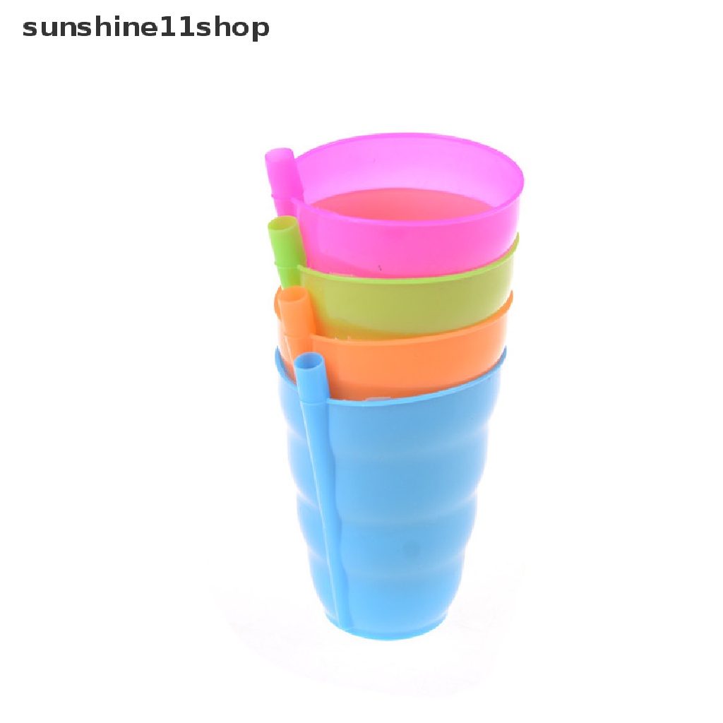 (SHO) 4pcs Gelas Minum Bayi / Anak Dengan Sedotan Built in AA Ew