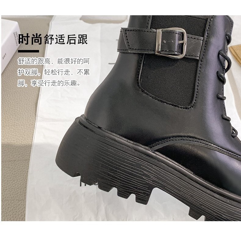 SBGT sepatu boot aksen gesper high ankle hitam sol tebal import korea jepang martin boots