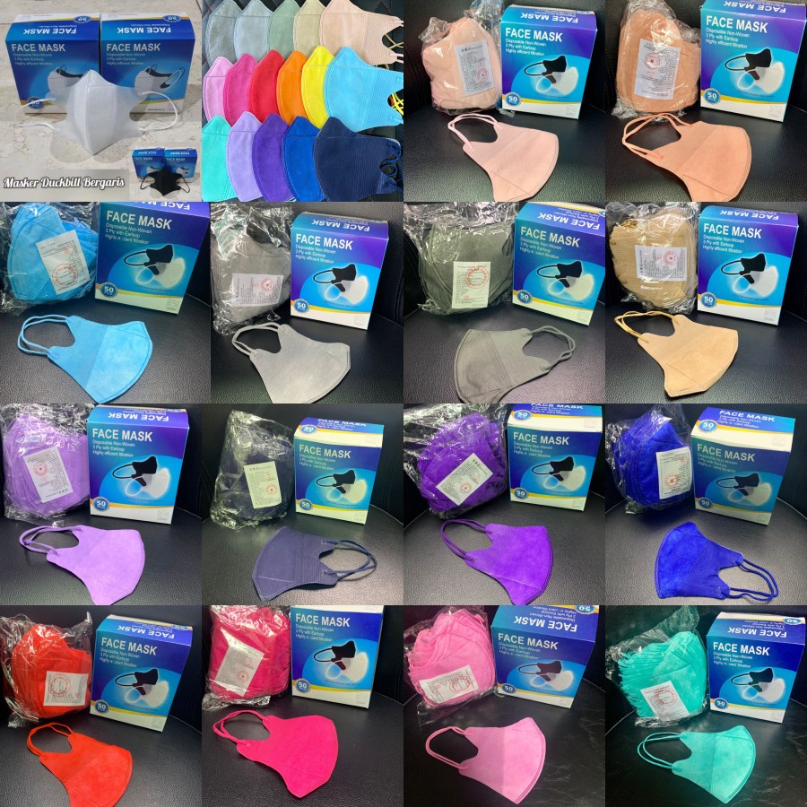 Masker duckbill warna warni 50 pcs 3 Ply Masker Duck bill Rainbow
