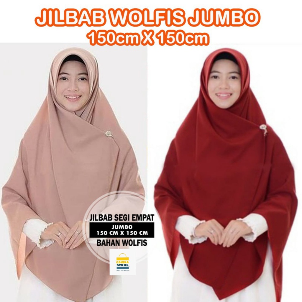 Jilbab segi empat wolfis 150 X 150 / jilbab jumbo wolfis / jilbab syari wolfis