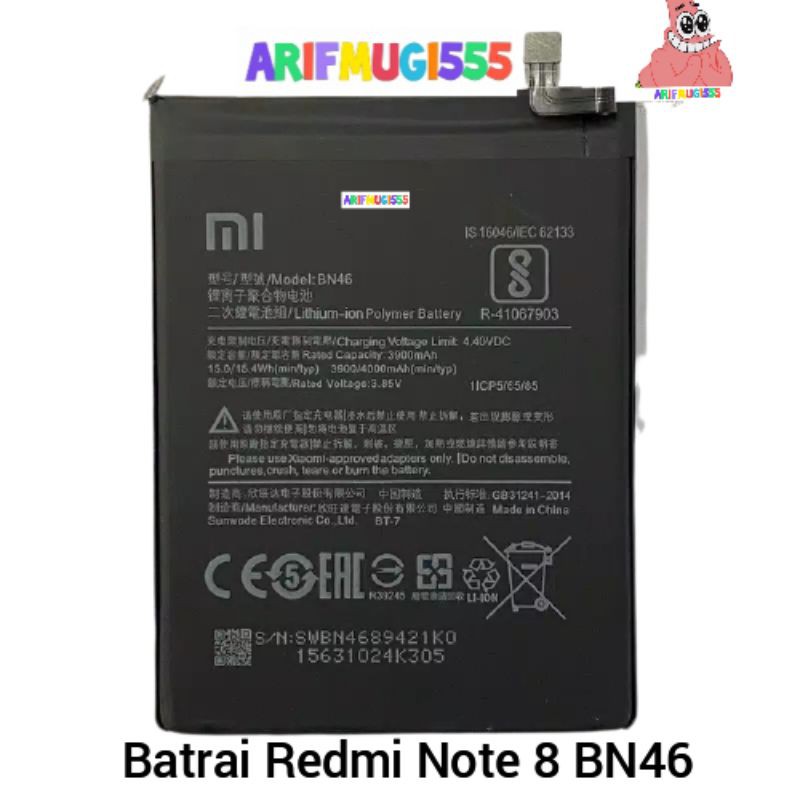 BATTERY BATRAI BATERAI XIAOMI REDMI NOTE 8 BN46 BN 46 ORIGINAL