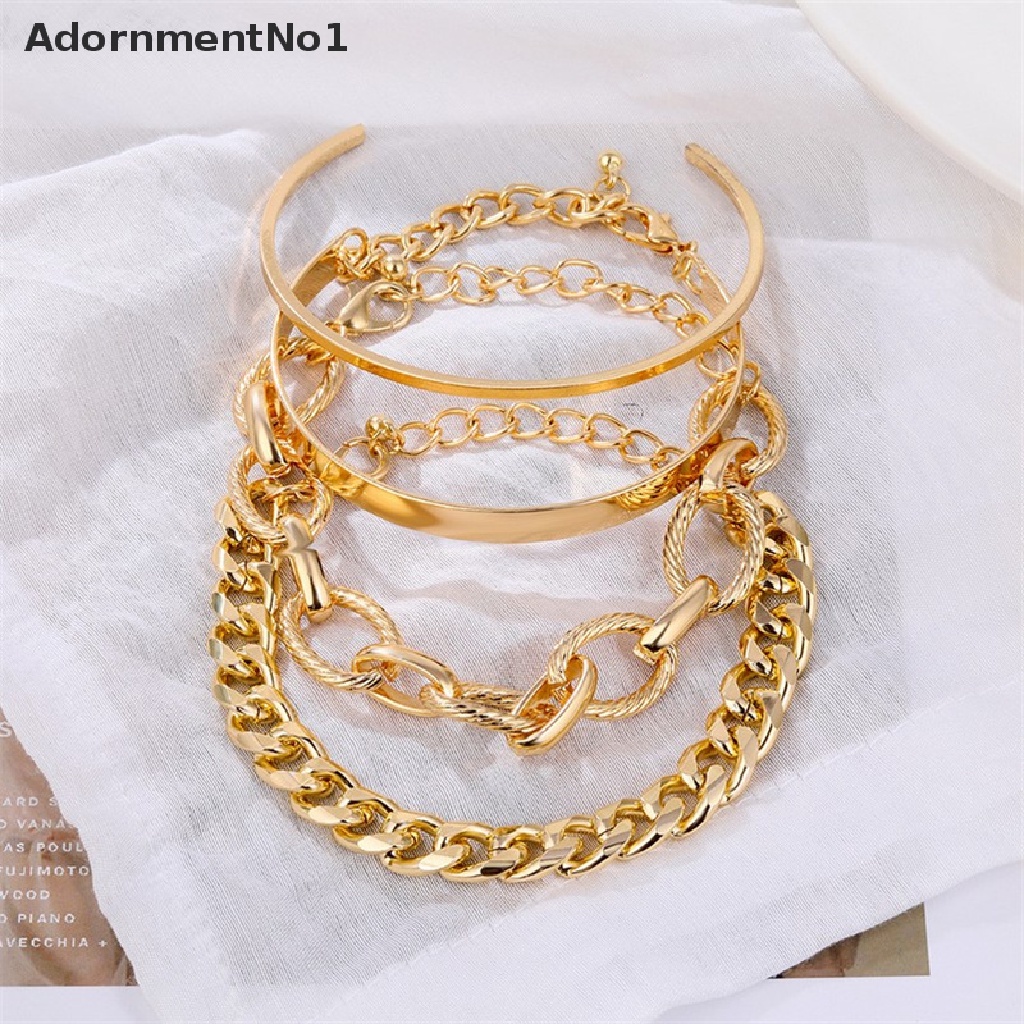 (AdornmentNo1) Gelang Tangan Rantai Metal Tebal Besar Gaya Retro Untuk Wanita