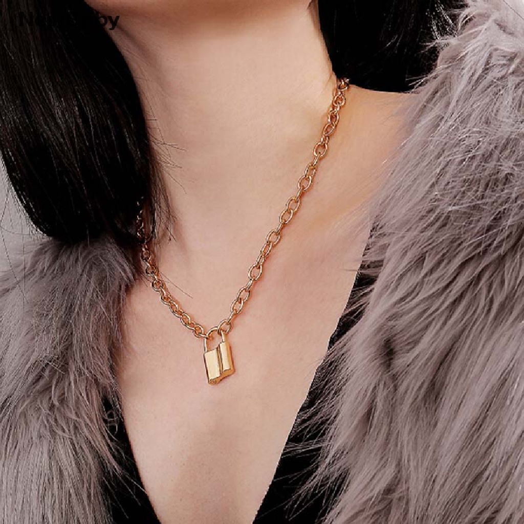 Kalung Rantai Liontin Gembok Bahan Stainless Steel Gaya Punk Untuk Unisex