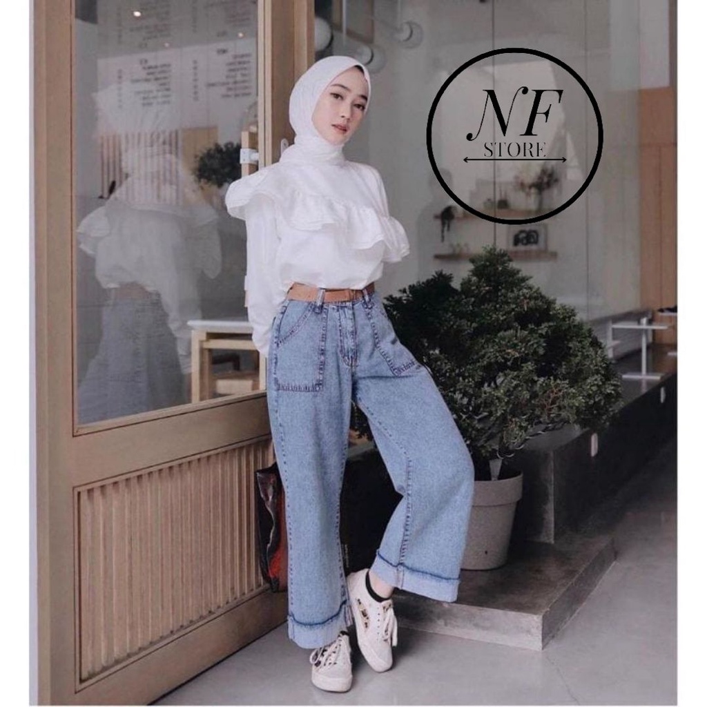 KULOT JEANS WANITA//KULOT ROLL UP SNOW BLUE