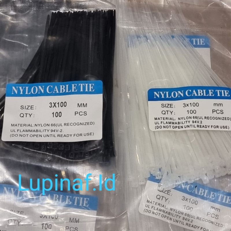 

KABEL TIES NYLON 3X100MM CABLE TIES HITAM PUTIH ISI 100