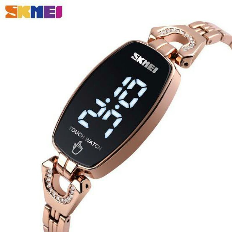 JAM TANGAN WANITA SKMEI ORIGINAL 1588 ROSEGOLD TOUCH LED WATCH WATERRESIST BERENANG