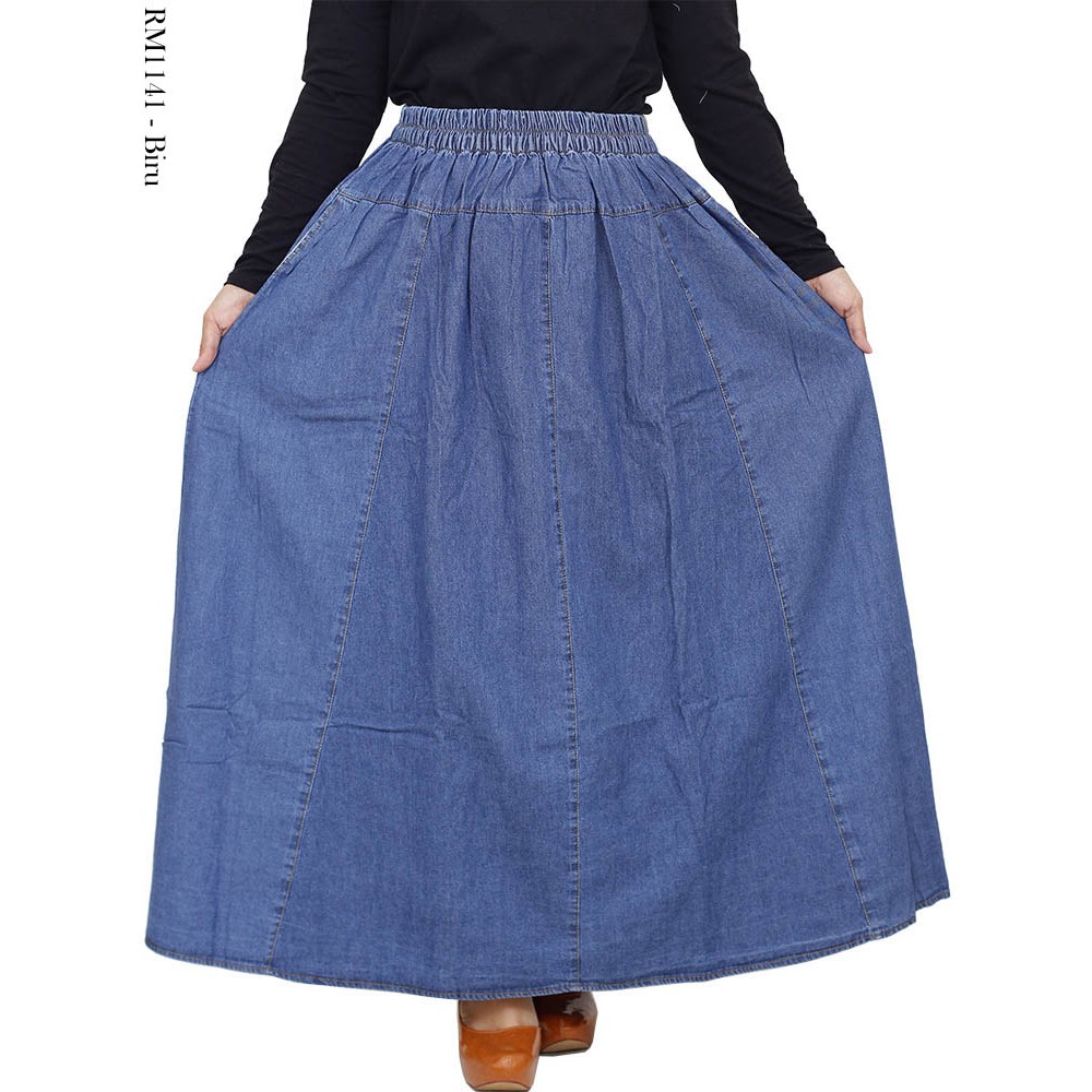 Bawahan Rok Jeans Jumbo Rok Panjang Model Payung Bawah Lebar