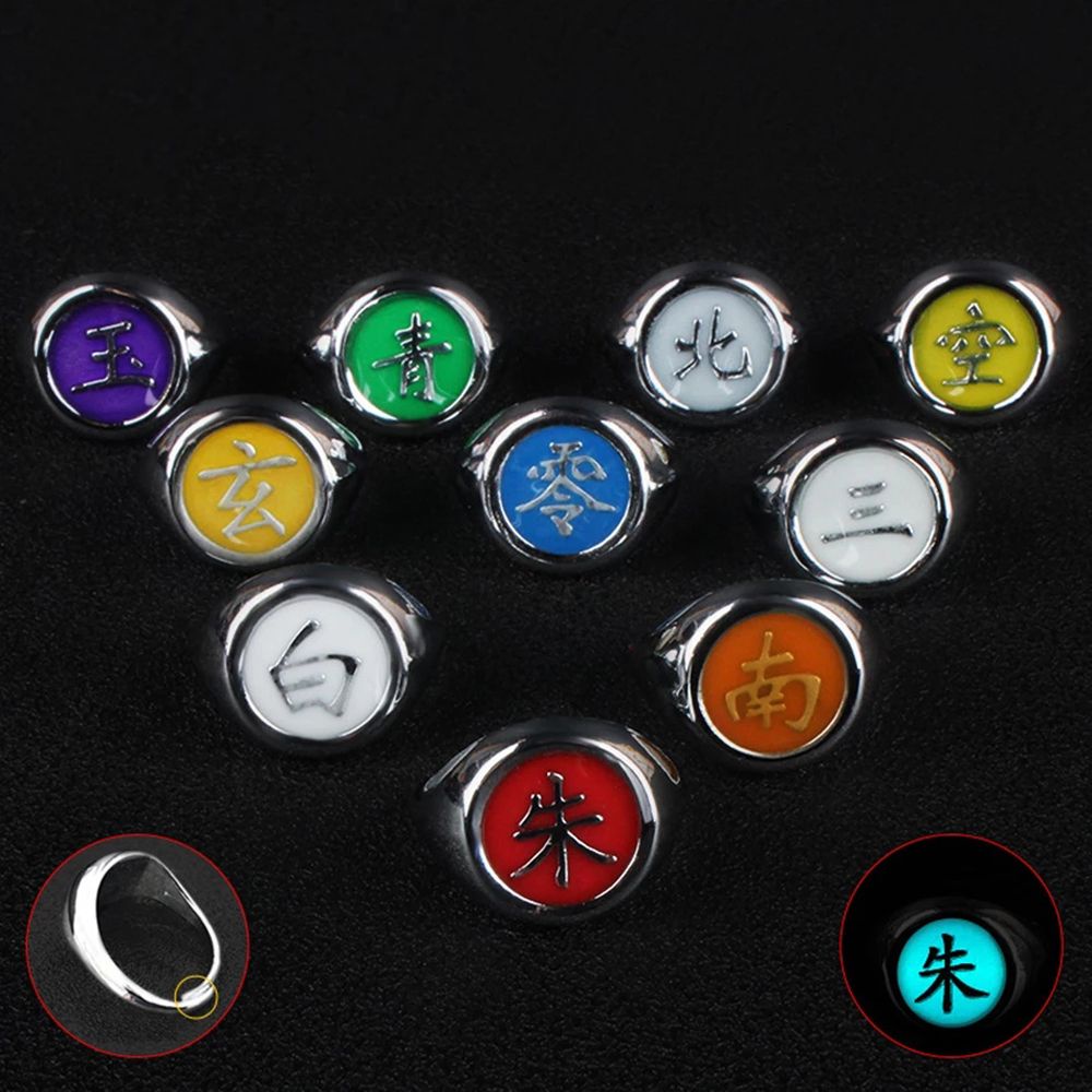 MXBEAUTY Men Luminous Rings Child Gifts Cosplay Props Anime Akatsuki Member Ring Women Japenese Anime Fan Gift Zhu Rings Itachi Deidara Pain DIY Jewelry