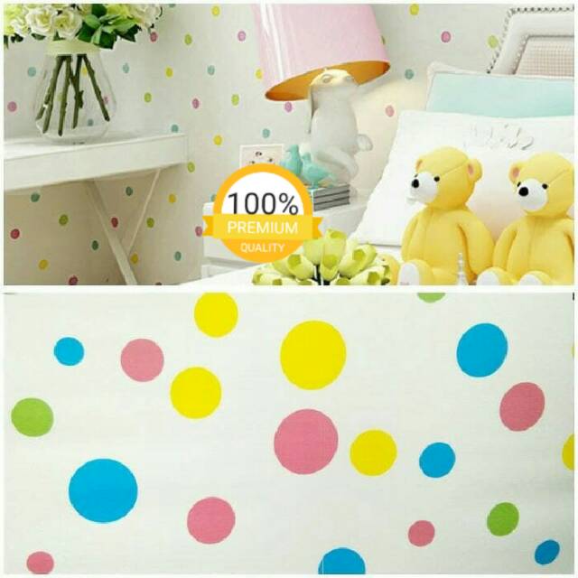 Grosir termurah original wallpaper sticker dinding putih bulat warna warni 10m x 45cm