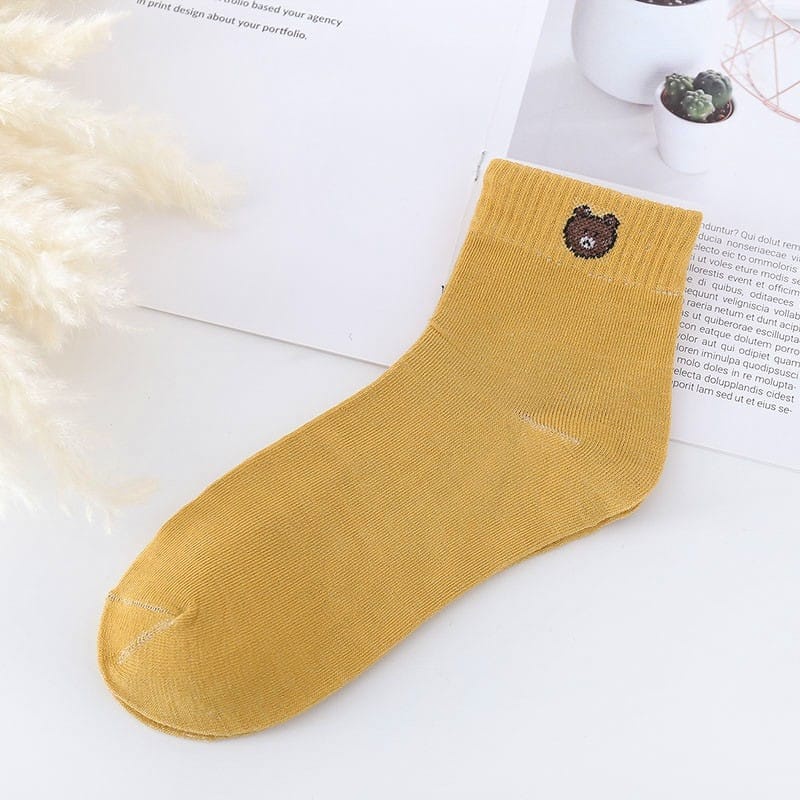 ❀ Chingu ❀ KK012 Kaos Kaki (Tanpa Kemasan) Wanita Panjang Diatas Mata Kaki Motif Bear Beruang Fashion Korea Women Sock Import Murah