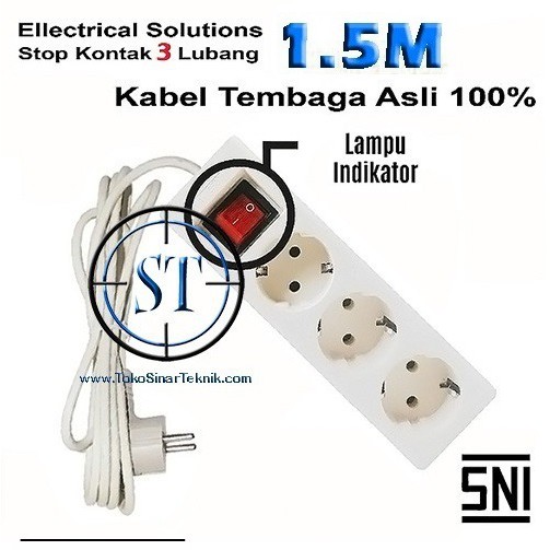 Stop Kontak 3LB Kabel 1,5 + Saklar Kualitas SNI  FULL Tembaga Steker Tahan Panas