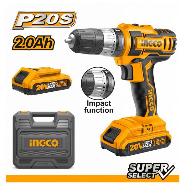 MESIN BOR IMPACT DRILL CORDLES 20V BETON BESI KAYU INGCO - CIDLI200215