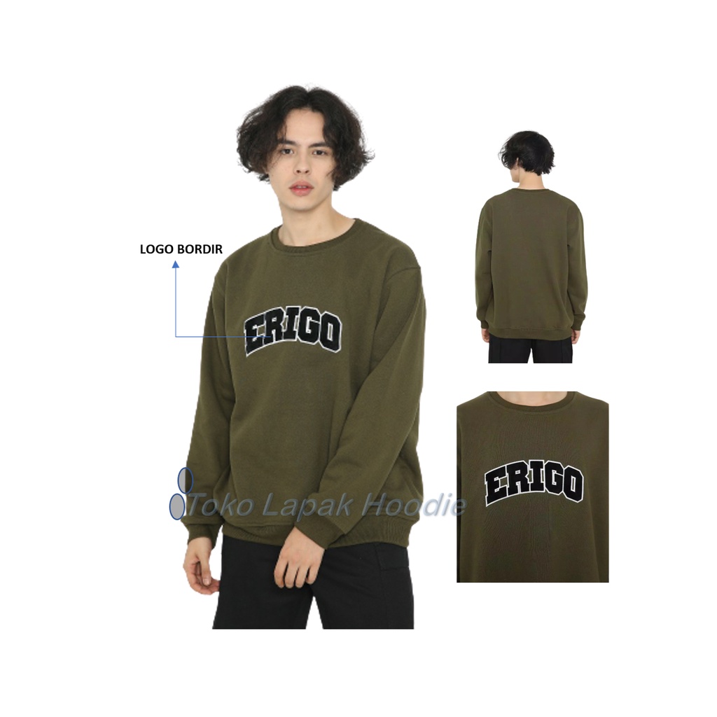 Sasuke.id &gt; CREWNECK BORDIR / Sweater ERIGO BAHAN LEMBUT Flecee Kasual pria wanita