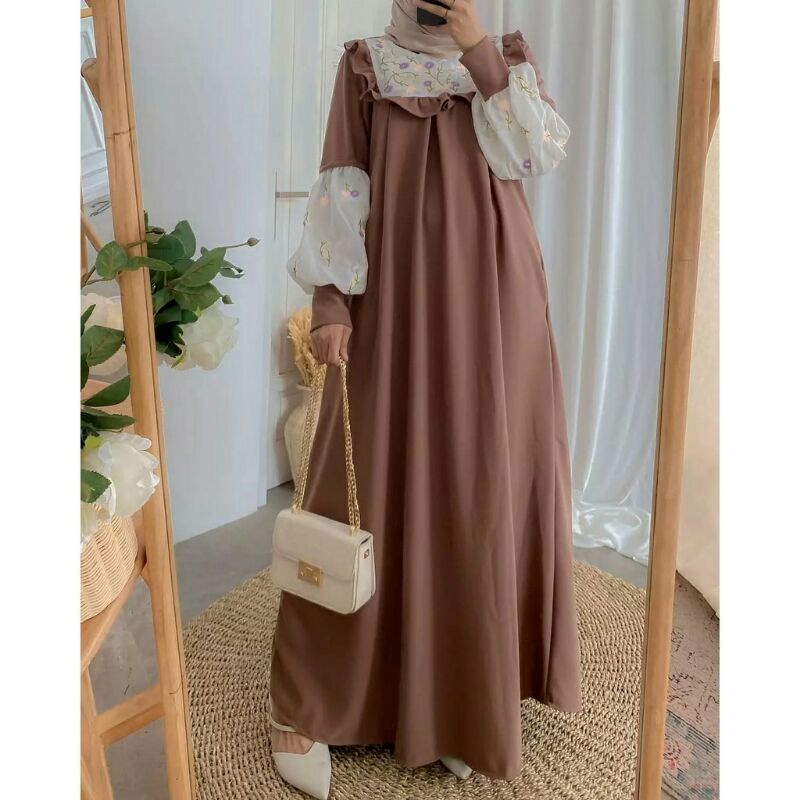 BAJU GAMIS TERBARU 2022 GAMIS BORDIR GAMIS MALAYSIA BAHAN MANGGO CREPE SIZE M-L-XL-XXL JUMBO