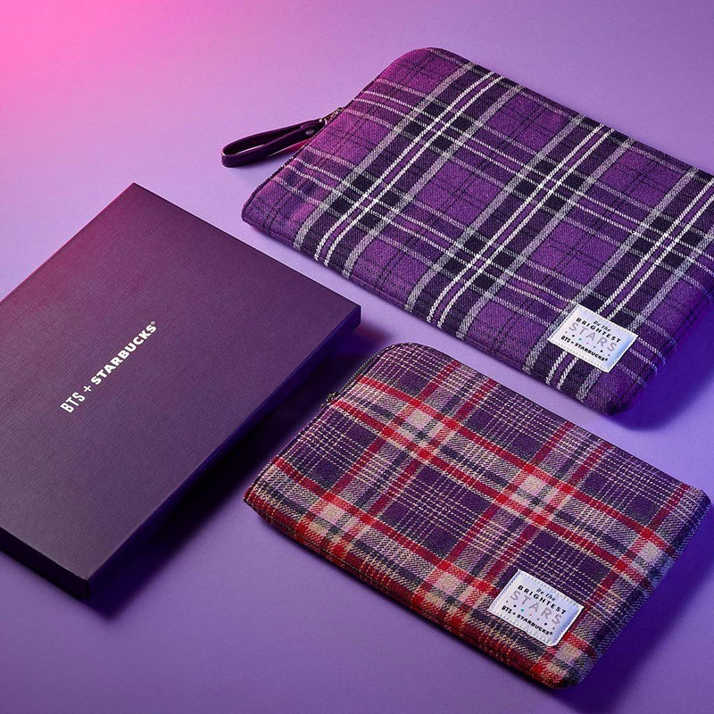 Starbucks x BTS purple tartan pouch for notebook (BTS laptop case) official