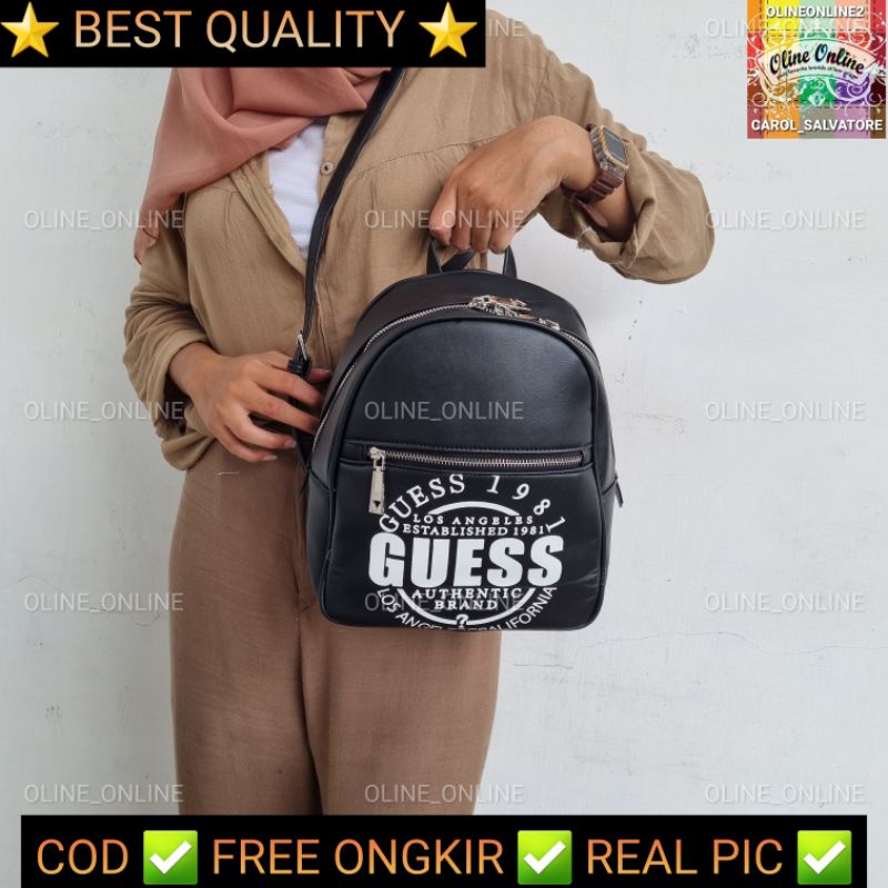 Backpack LA los angeles gs black white tas punggung ransel wanita kekinian medium size kuliah roomy