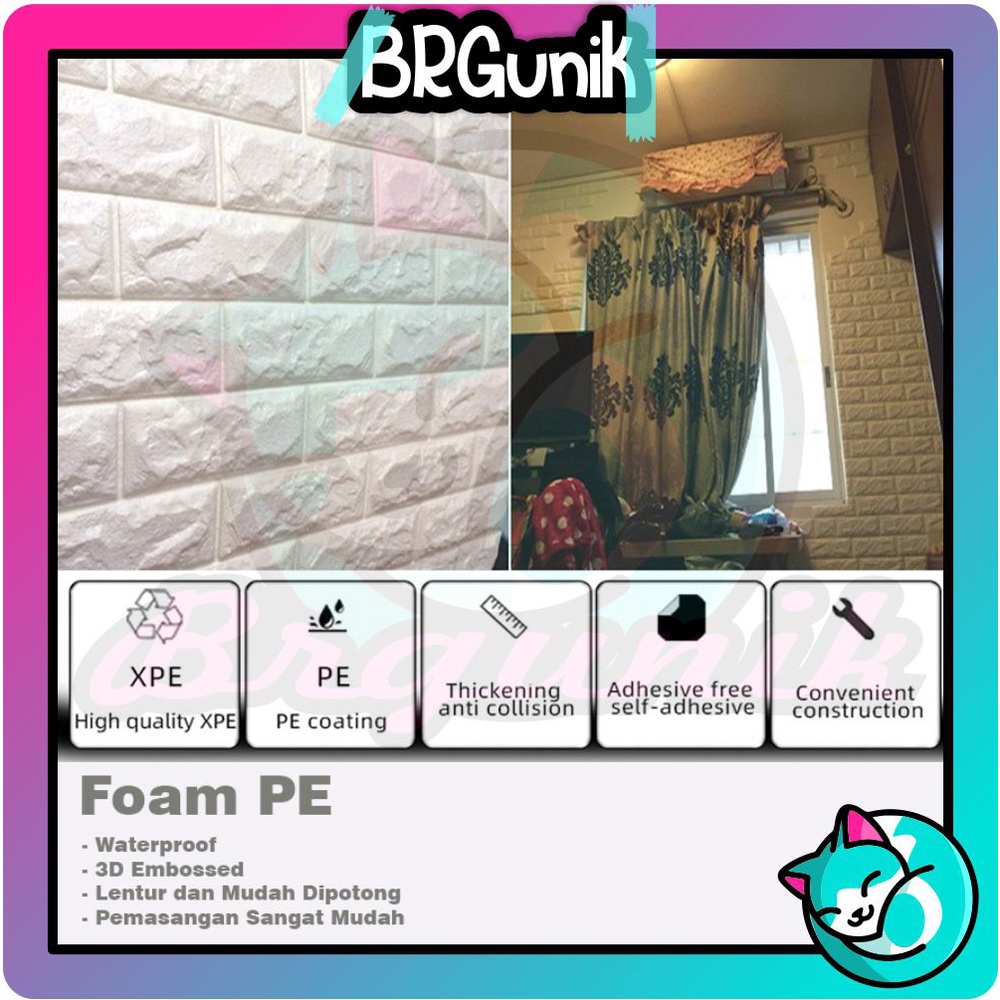 BRGUNIK Wallpaper Dinding Foam 3D Kecil Motif Batu Bata / walpaper dinding Foam High Quality R461