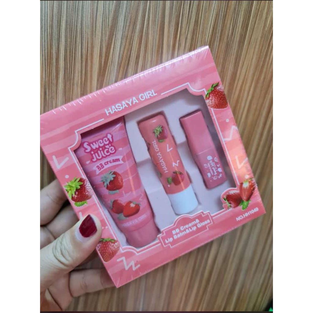 Hasaya Girl Set 3in1 Foundation + Lipgloss + Lipbalm Peach | Strawberry