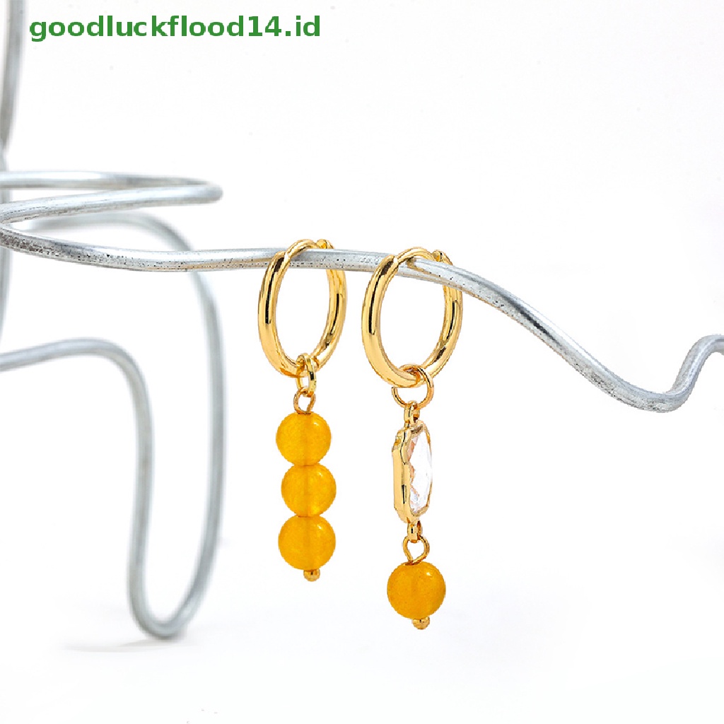 Anting Hoop Manik-Manik Batu Alami Handmade Gaya Bohemian Untuk Wanita