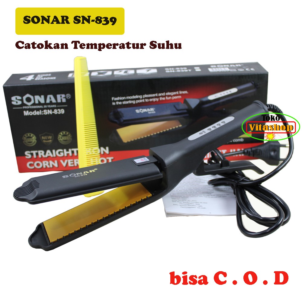 Catokan Rambut SONAR SN-839 Alat Pelurus Rambut Temperatur Suhu Plat Lebar Original