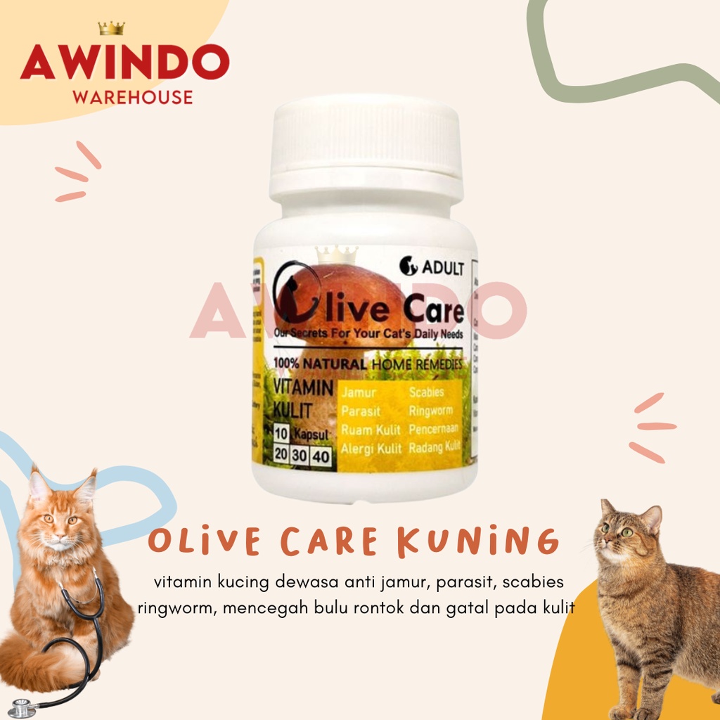 OLIVE CARE KUNING - Vitamin Kucing Dewasa Anti Jamur Scabies Kutu Ringworm Bulu Rontok Radang Kulit