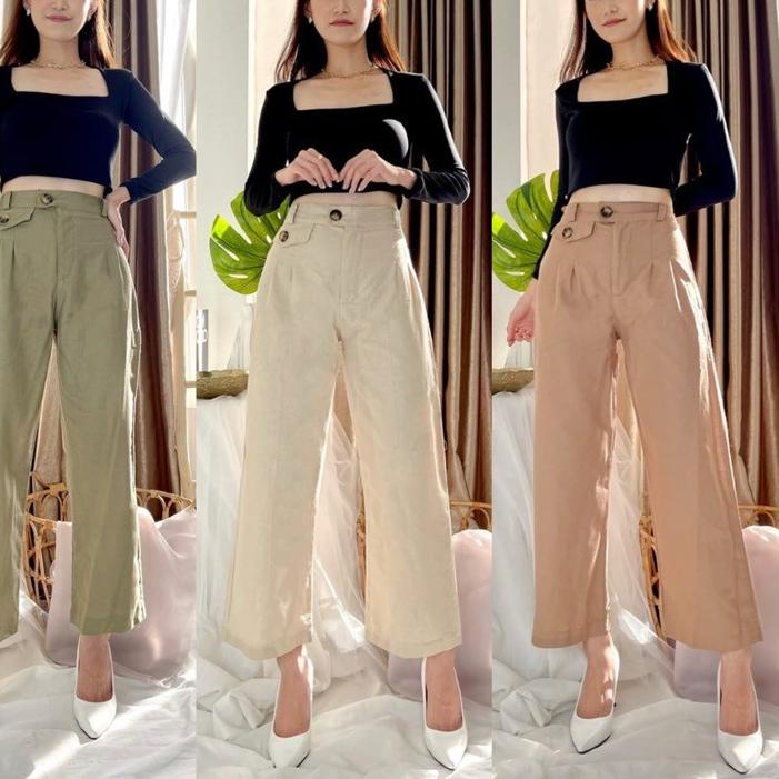 Big Sale - ilook  Celana Kulot Highwaist Bahan Creap Wide Leg Cullotes 2236 | HWC Topi 케