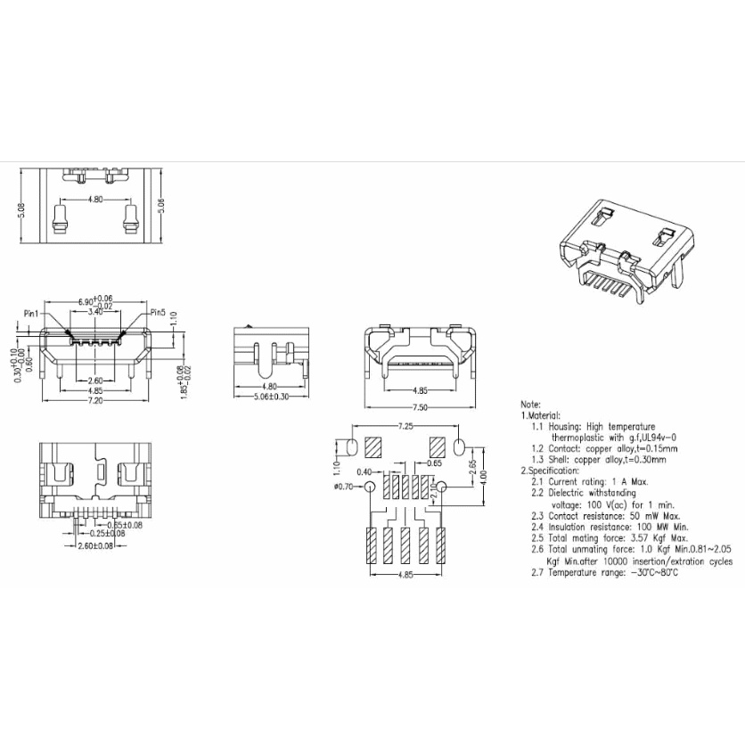 Soket socket charger Mikro micro USB connector konektor female Betina plug MK5P 5p 5 pin