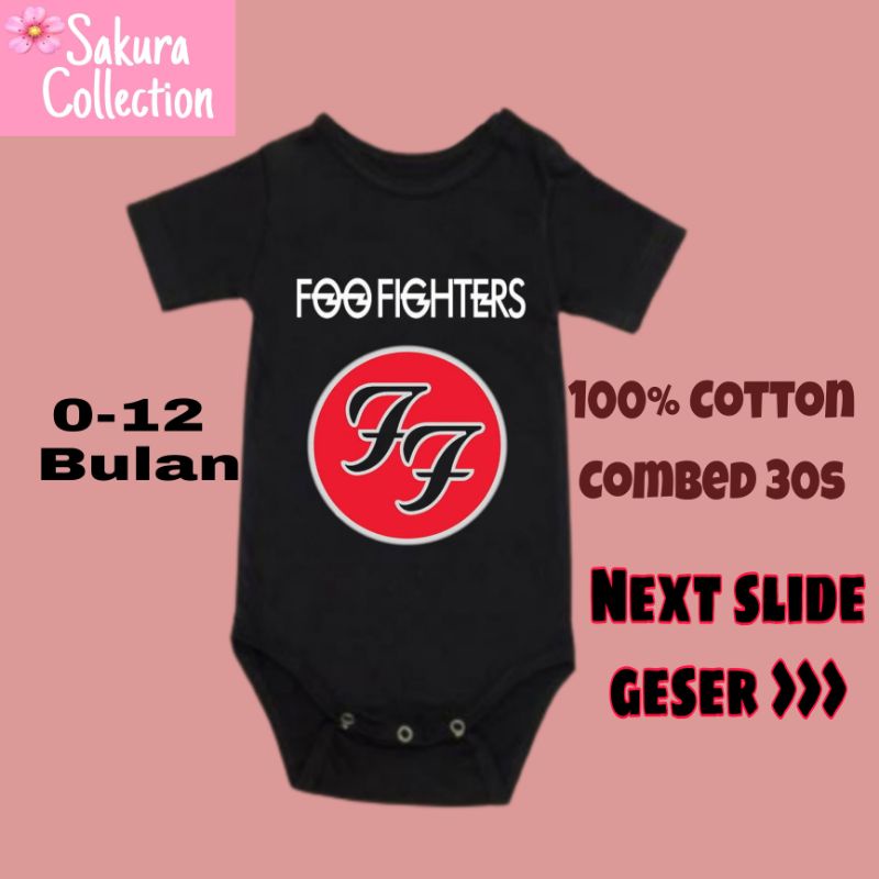 Kaos baju bayi jumper baby kids pendek band FOO FIGHTERS FF punk rock metal logo tulisan usia 0 1 2 3 4 5 6 7 8 9 10 11 12 bulan sampai umur 1 tahun adem jumpsuit babysuit romper bodysuit little anak kecil hitam laki laki perempuan unisex nyaman lembut