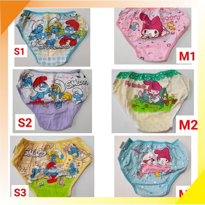 Celana Dalam Anak Cewe Perempuan Karakter My Melody Smurf Uk L (3-6th) SH69