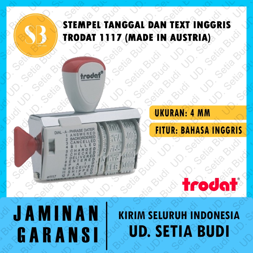 Stempel Tanggal dan Text Inggris Trodat 1117 Made in Austria