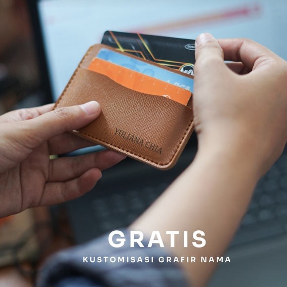 DOMPET KARTU DAN UANG WANITA PRIA ATM MINI KULIT SINTETIS PREMIUM ORIGINAL 100% AZALEA CARD HOLDER - GRATIS UKIR NAMA