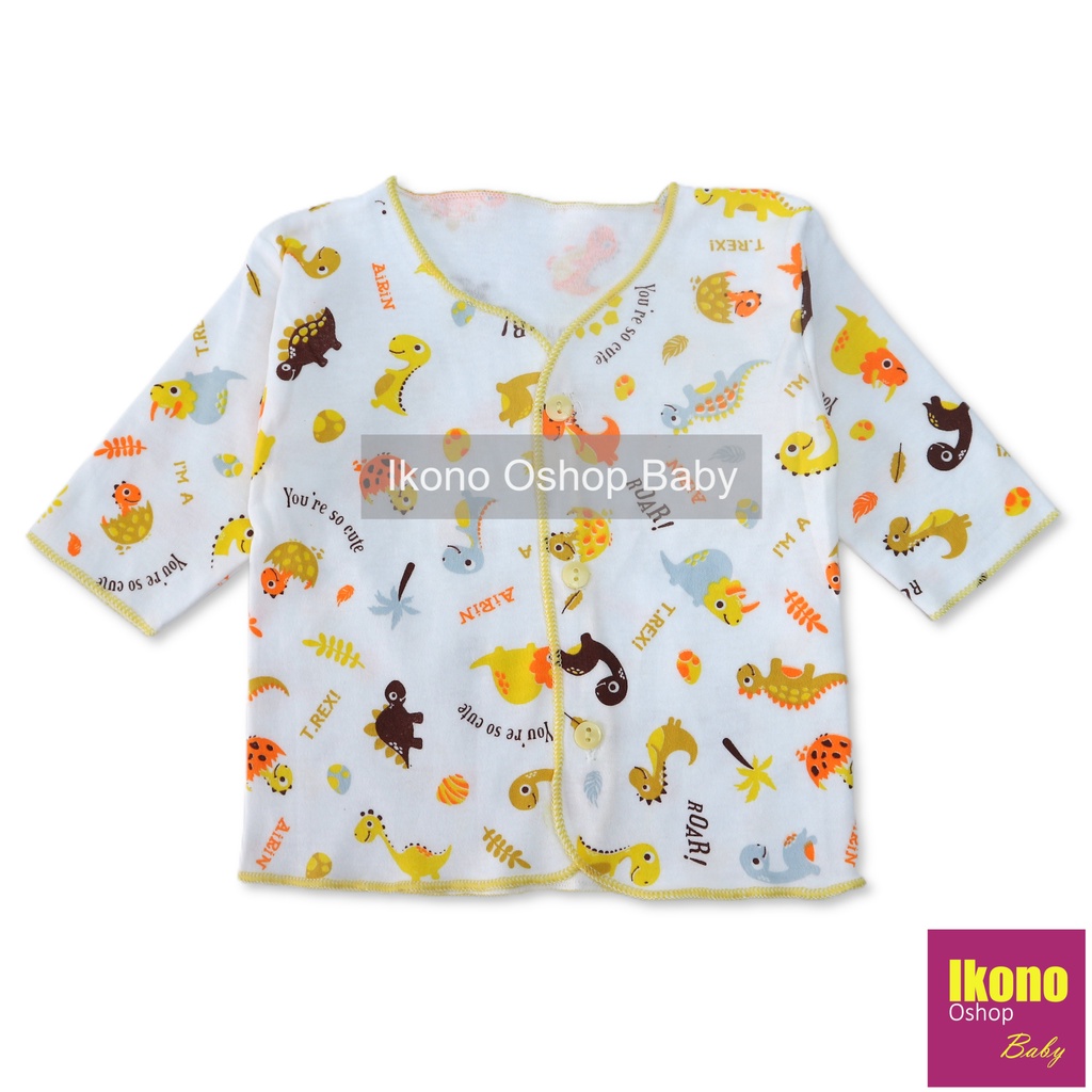 Ikono 3 Pcs Baju Bayi Newborn Lengan Panjang Putih Motif Printing Airin-6
