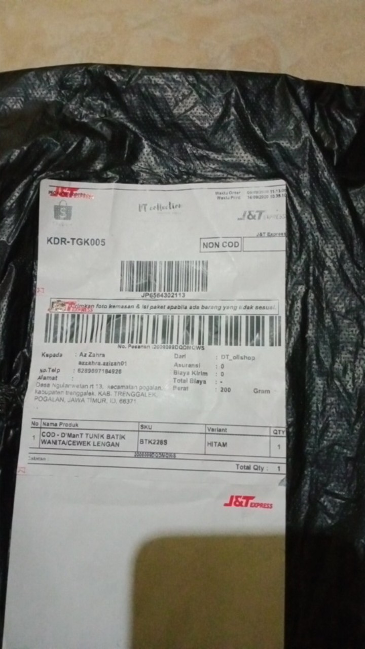 Dt Colletion-tunik Batik Wanita/cewek Lengan Serut Pekalongan  Motif Kipas Hitam