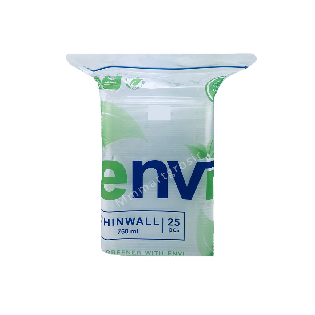 Thinwall Envi / Kotak Makan+Tutup Plastik / Food Container Persegi panjang / isi 25pcs uk 750 ml