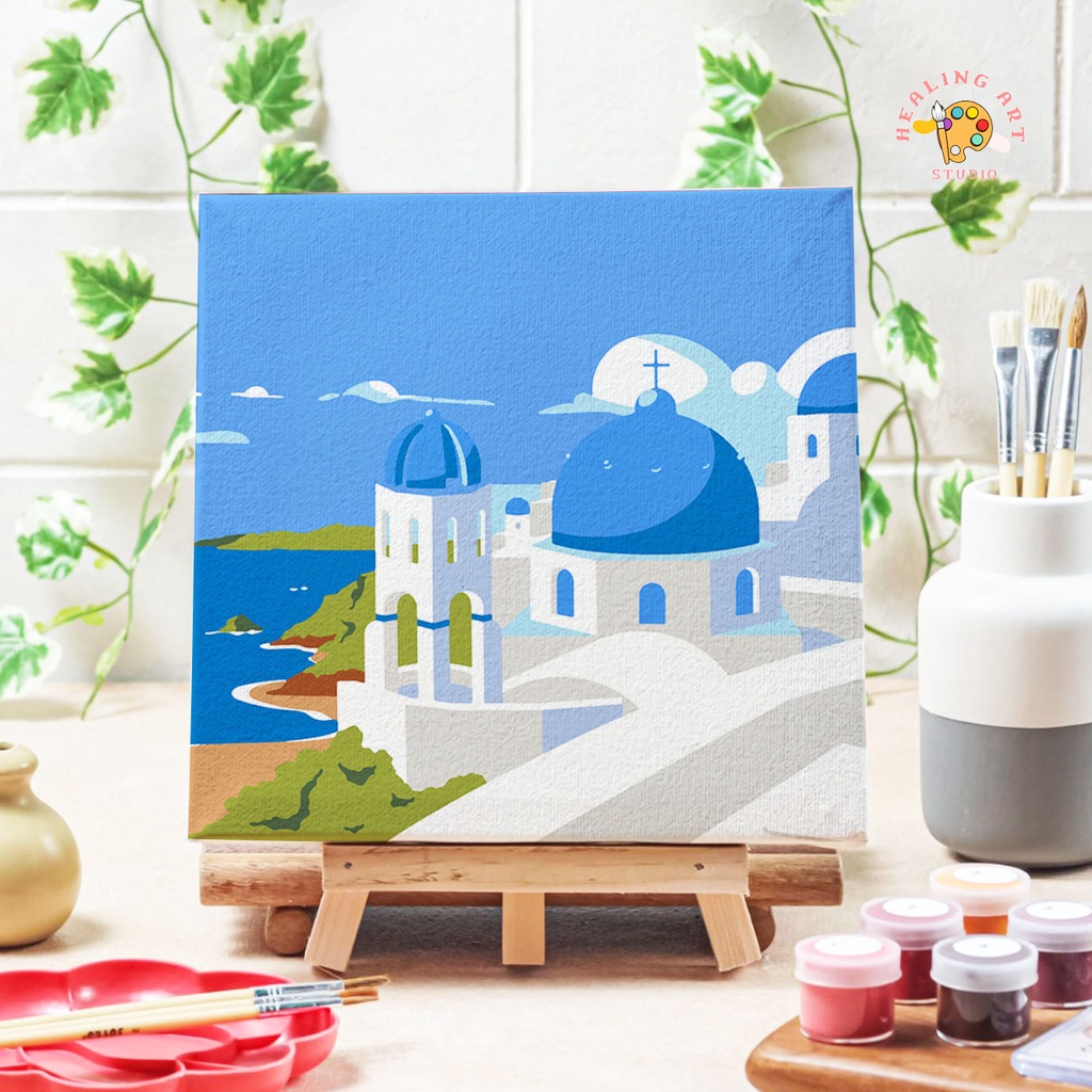 

paint by number kota santorini canvas 20x20 lukisan menurut angka painting set alat melukis