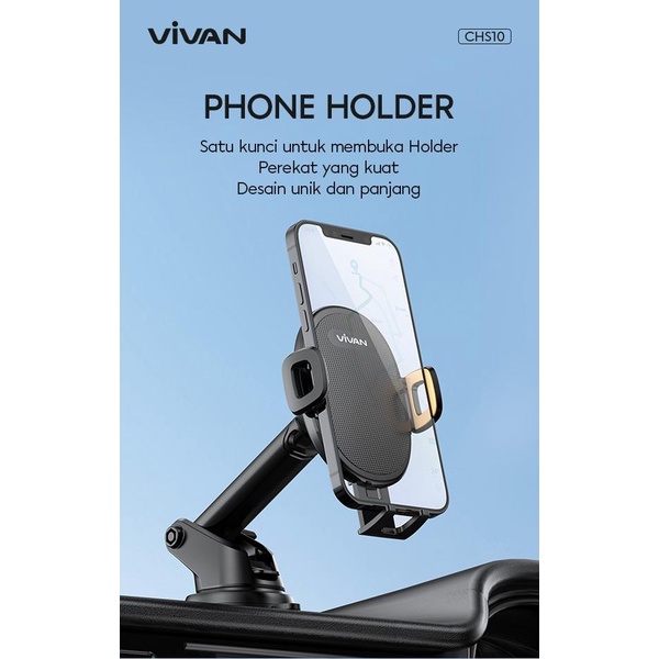 Vivan CHS10 Car Mount Phone Holder Automatic Lock Dashboard Kaca Depan