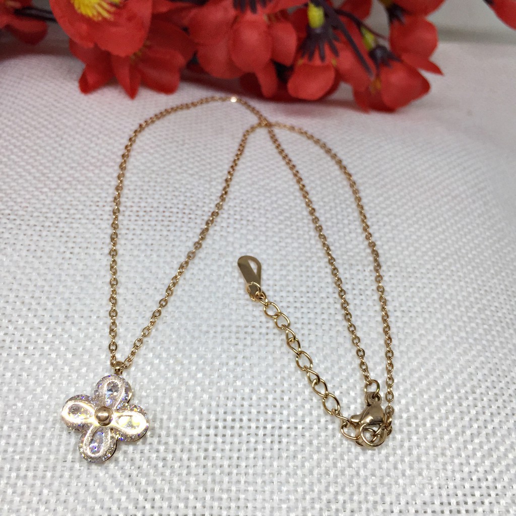 Kalung Fashion Korea Titanium Rosegold Bunga Batu putih - BN316