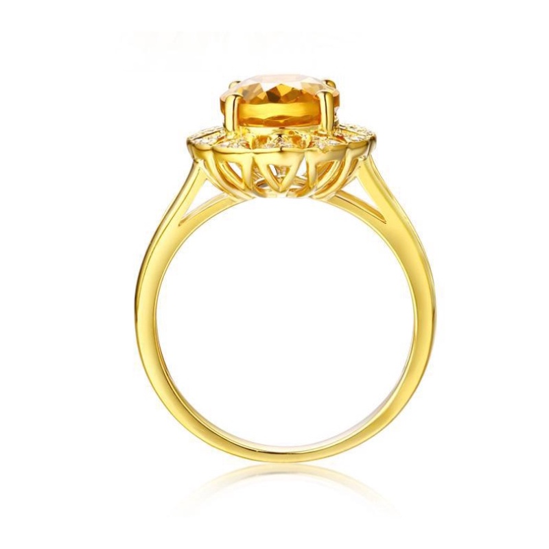 Set Cincin Emas Emas Asli Kadar 375Hias Berlian Oval Citrine Dapat Disesuaikan Untuk Pertunangan