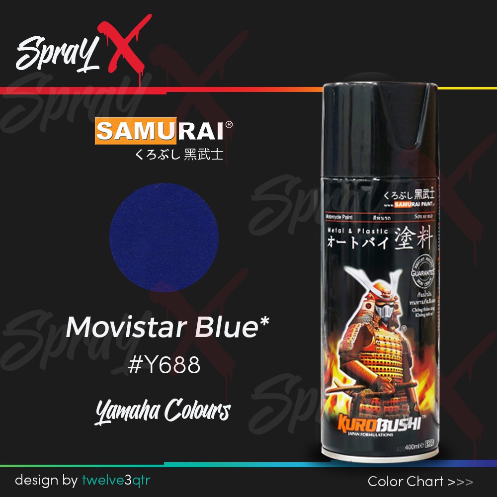 SAMURAI PAINT YAMAHA MOVISTAR BLUE Y688 / BIRU MOVISTAR METALIK #Y688 400ML - CAT AEROSOL KOMPRESOR
