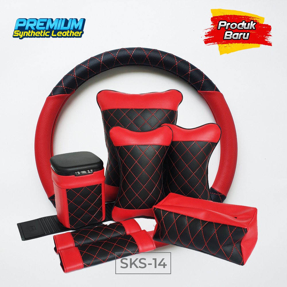 Set Bantal Mobil 5 in 1 plus Sarung Stir Mobil / Bantal Headrest Mobil