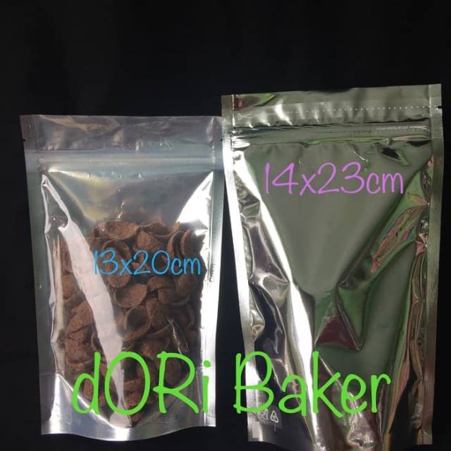 STANDING POUCH KOMBINASI 13 x 20 CM ZIPPER WARNA SILVER