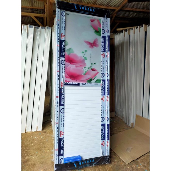 pintu kamar mandi vosaka premium kaca setengah + cermin