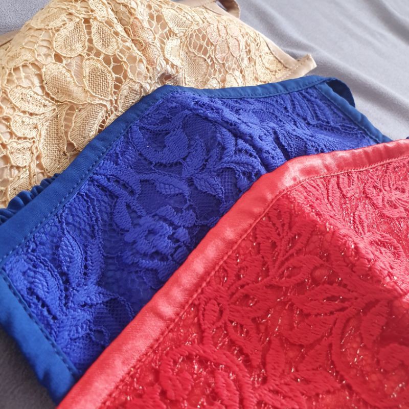 Masker Cantik Brokat Headloop | Masker Hijab | Masker Kain 3 Ply